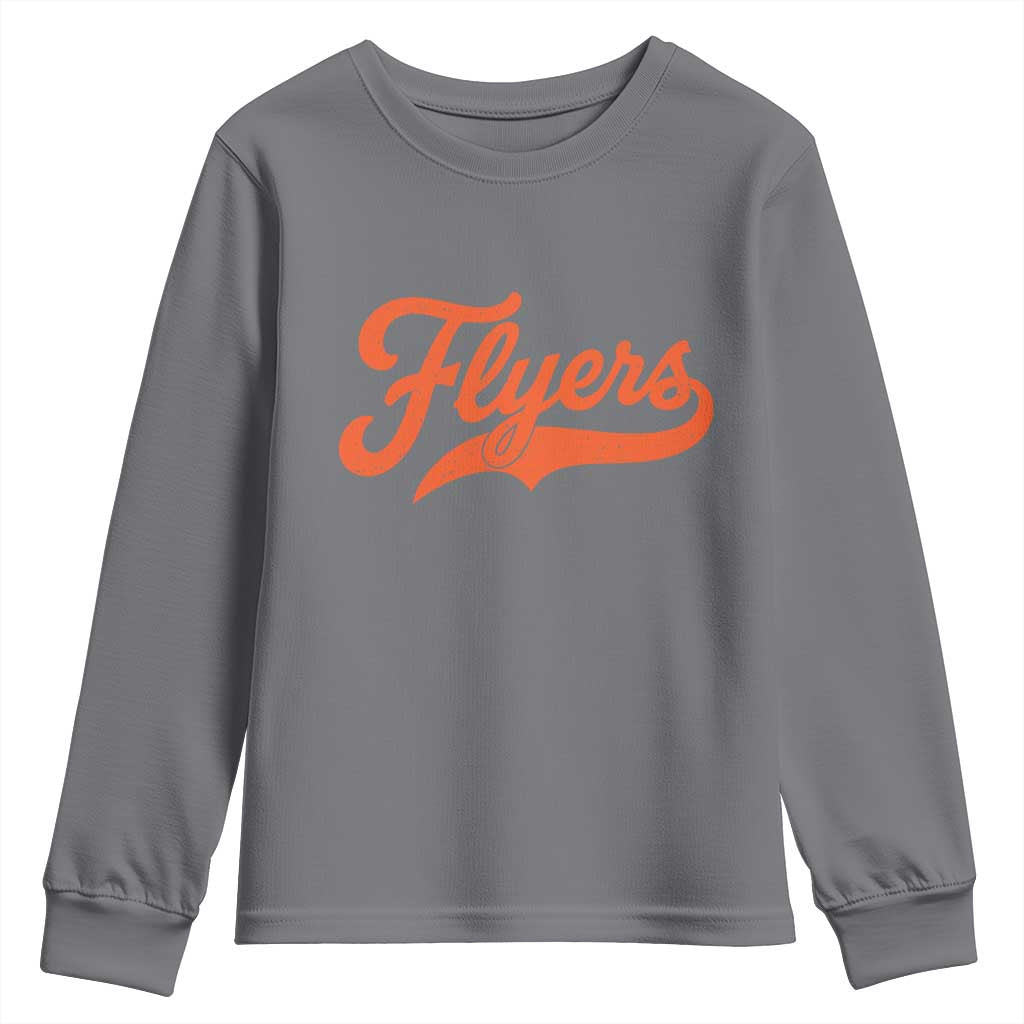 Vintage Flyers Name Script Style Youth Sweatshirt Retro Distressed Tailgate Spirit Sports Fan TS02 Charcoal Print Your Wear
