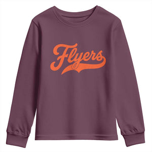 Vintage Flyers Name Script Style Youth Sweatshirt Retro Distressed Tailgate Spirit Sports Fan TS02 Maroon Print Your Wear