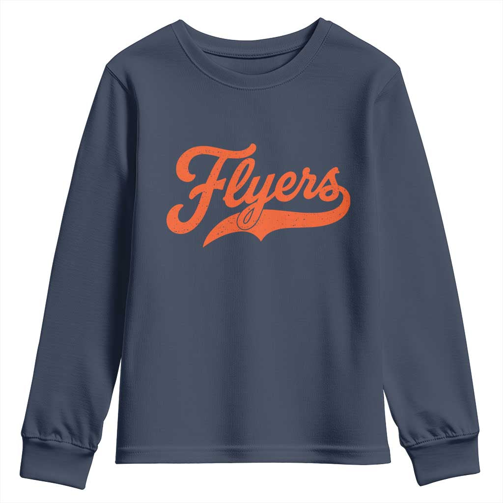 Vintage Flyers Name Script Style Youth Sweatshirt Retro Distressed Tailgate Spirit Sports Fan TS02 Navy Print Your Wear
