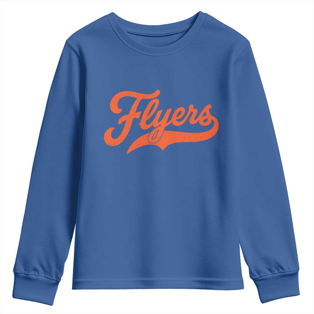 Vintage Flyers Name Script Style Youth Sweatshirt Retro Distressed Tailgate Spirit Sports Fan TS02 Royal Blue Print Your Wear