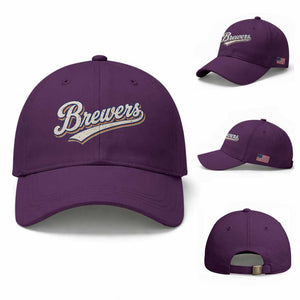Vintage 70s Brewers Name Script Style Baseball Cap Retro Distressed Tailgate Spirit Sports Fan TS02 Baseball Cap Universal Fit Purple Print Your Wear