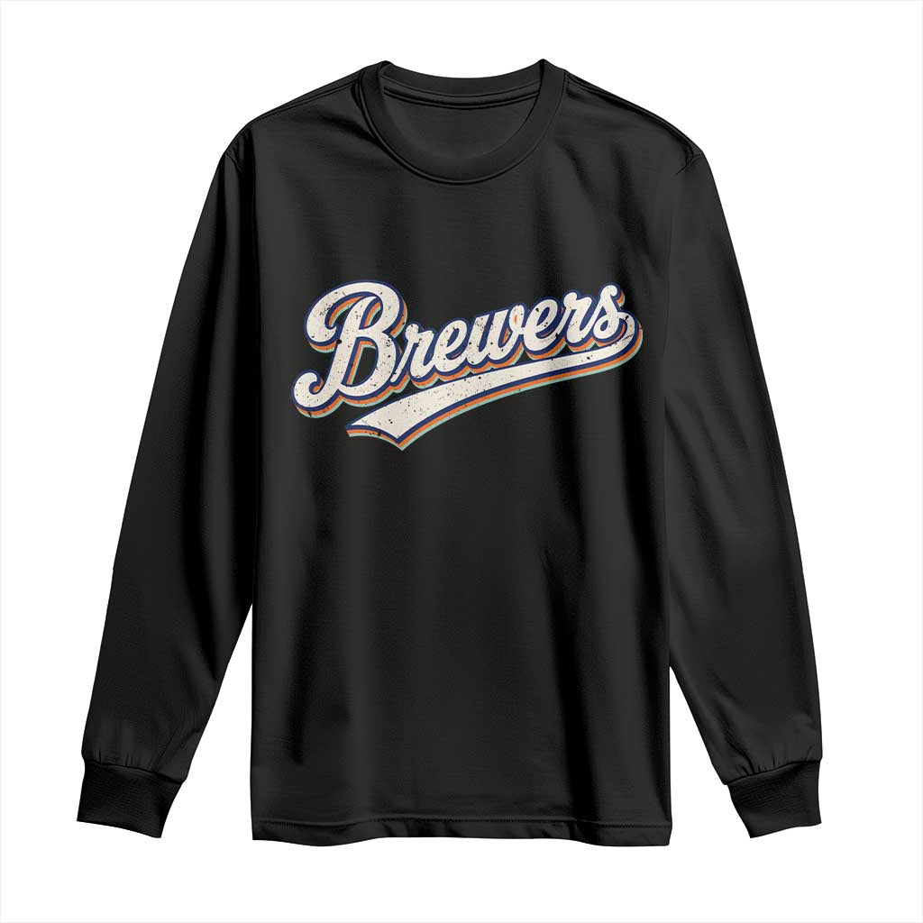 Vintage 70s Brewers Name Script Style Long Sleeve Shirt Retro Distressed Tailgate Spirit Sports Fan TS02 Black Print Your Wear