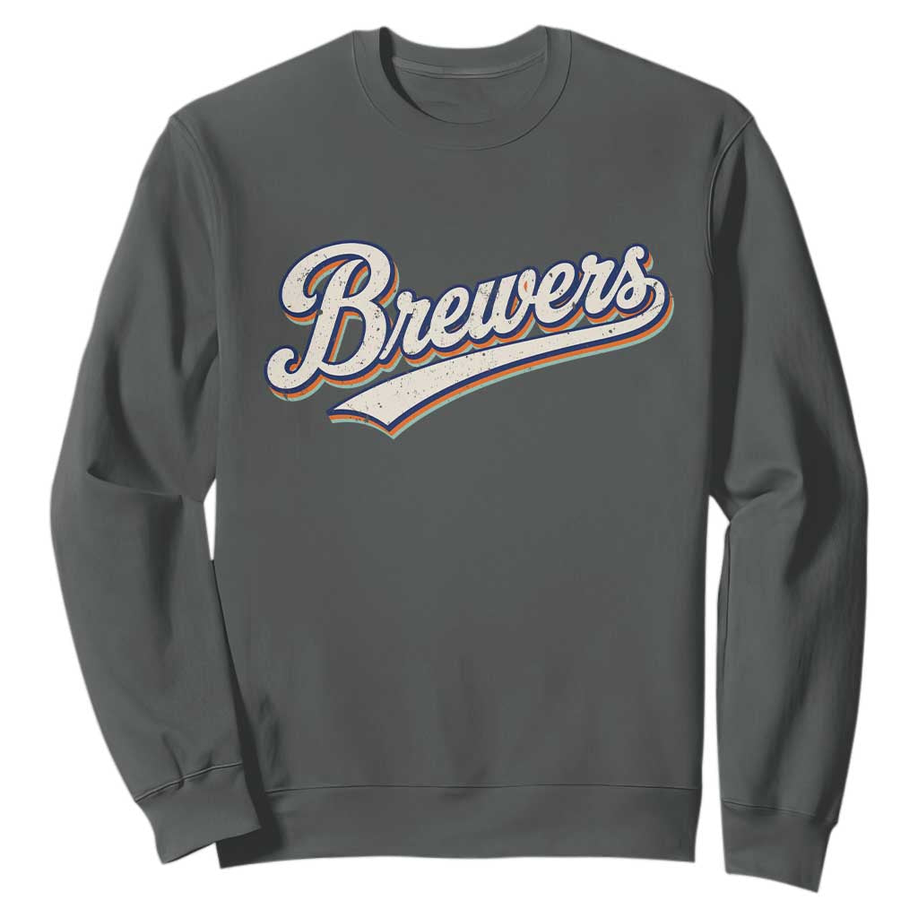 Vintage 70s Brewers Name Script Style Sweatshirt Retro Distressed Tailgate Spirit Sports Fan TS02 Dark Heather Print Your Wear