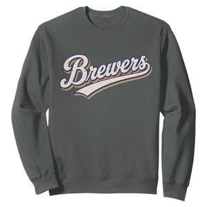 Vintage 70s Brewers Name Script Style Sweatshirt Retro Distressed Tailgate Spirit Sports Fan TS02 Dark Heather Print Your Wear