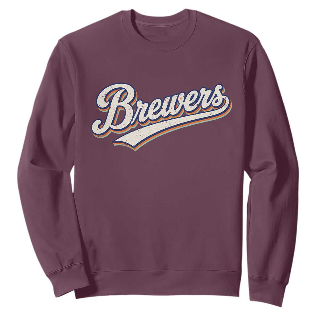 Vintage 70s Brewers Name Script Style Sweatshirt Retro Distressed Tailgate Spirit Sports Fan TS02 Maroon Print Your Wear