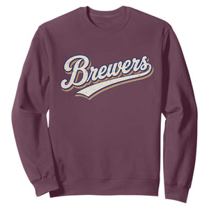 Vintage 70s Brewers Name Script Style Sweatshirt Retro Distressed Tailgate Spirit Sports Fan TS02 Maroon Print Your Wear
