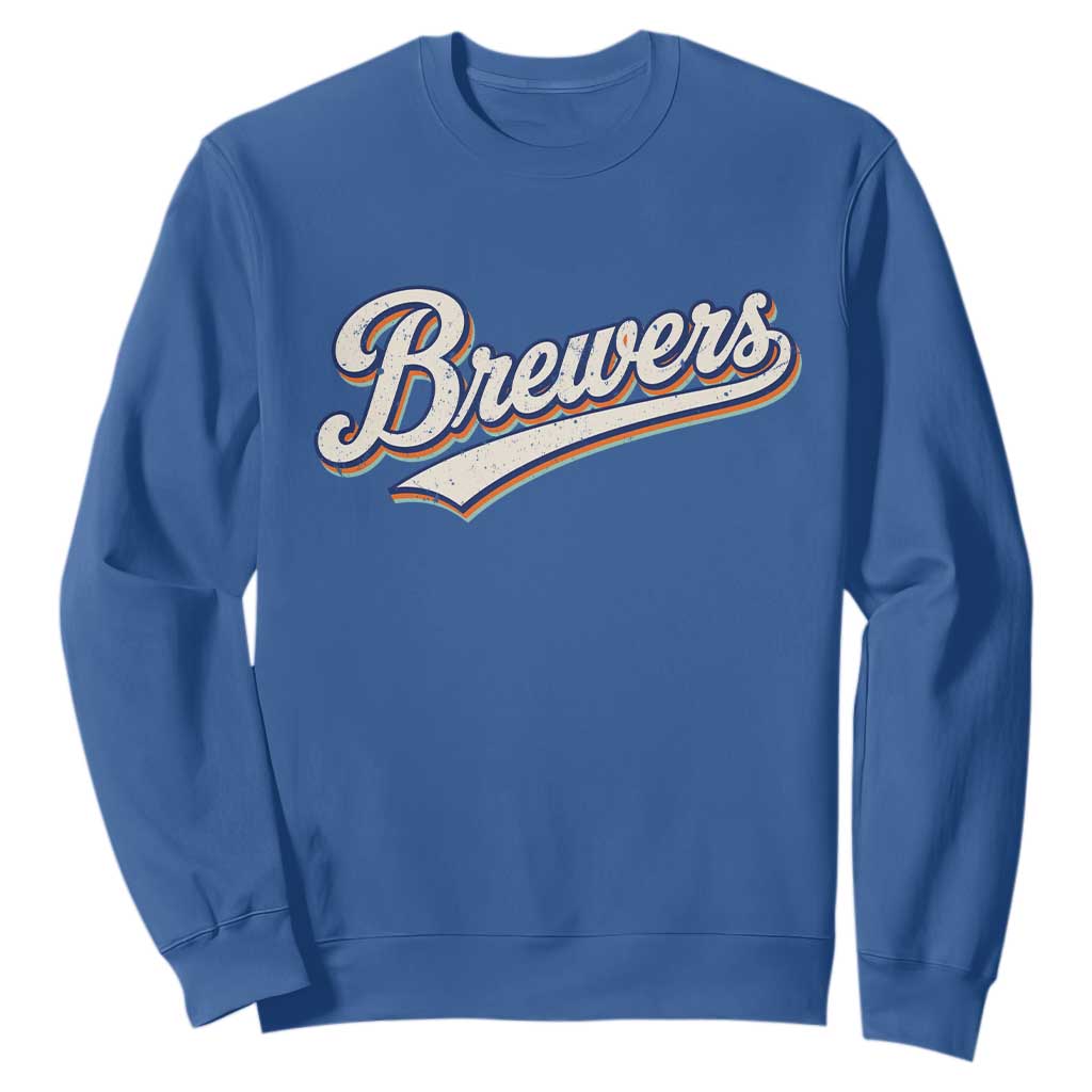 Vintage 70s Brewers Name Script Style Sweatshirt Retro Distressed Tailgate Spirit Sports Fan TS02 Royal Blue Print Your Wear
