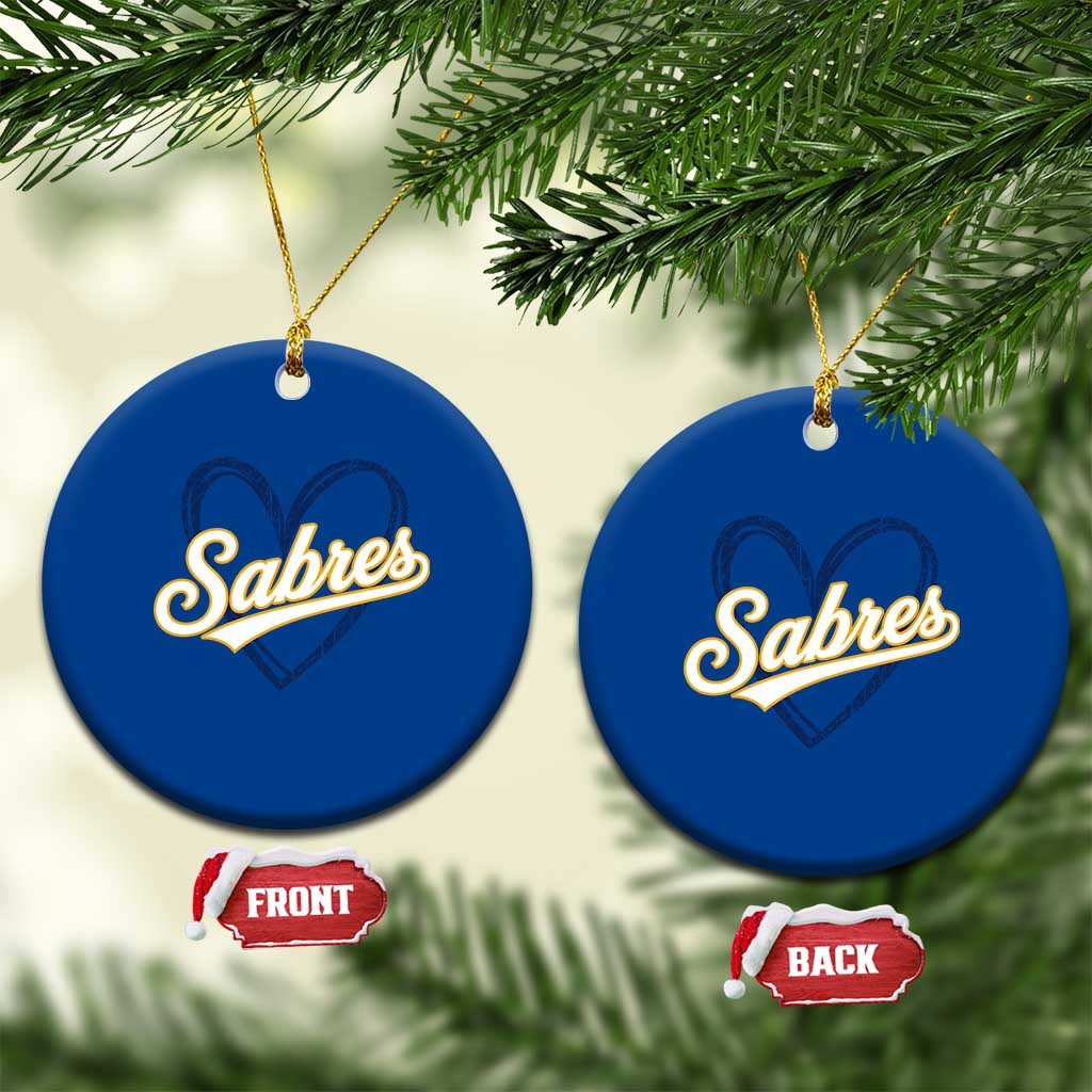 Vintage 70s Sabres Name Heart Script Style Ceramic Ornament Retro Distressed Tailgate Spirit Sports Fan TS02 1pc Blue Print Your Wear