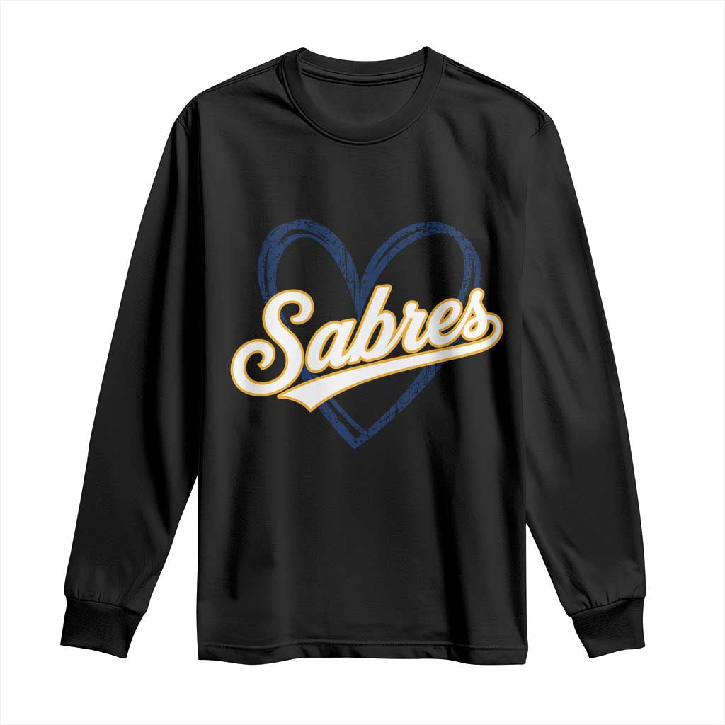 Vintage 70s Sabres Name Heart Script Style Long Sleeve Shirt Retro Distressed Tailgate Spirit Sports Fan TS02 Black Print Your Wear