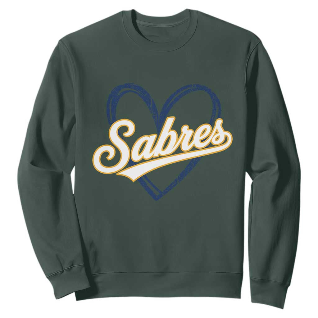 Vintage 70s Sabres Name Heart Script Style Sweatshirt Retro Distressed Tailgate Spirit Sports Fan TS02 Dark Forest Green Print Your Wear