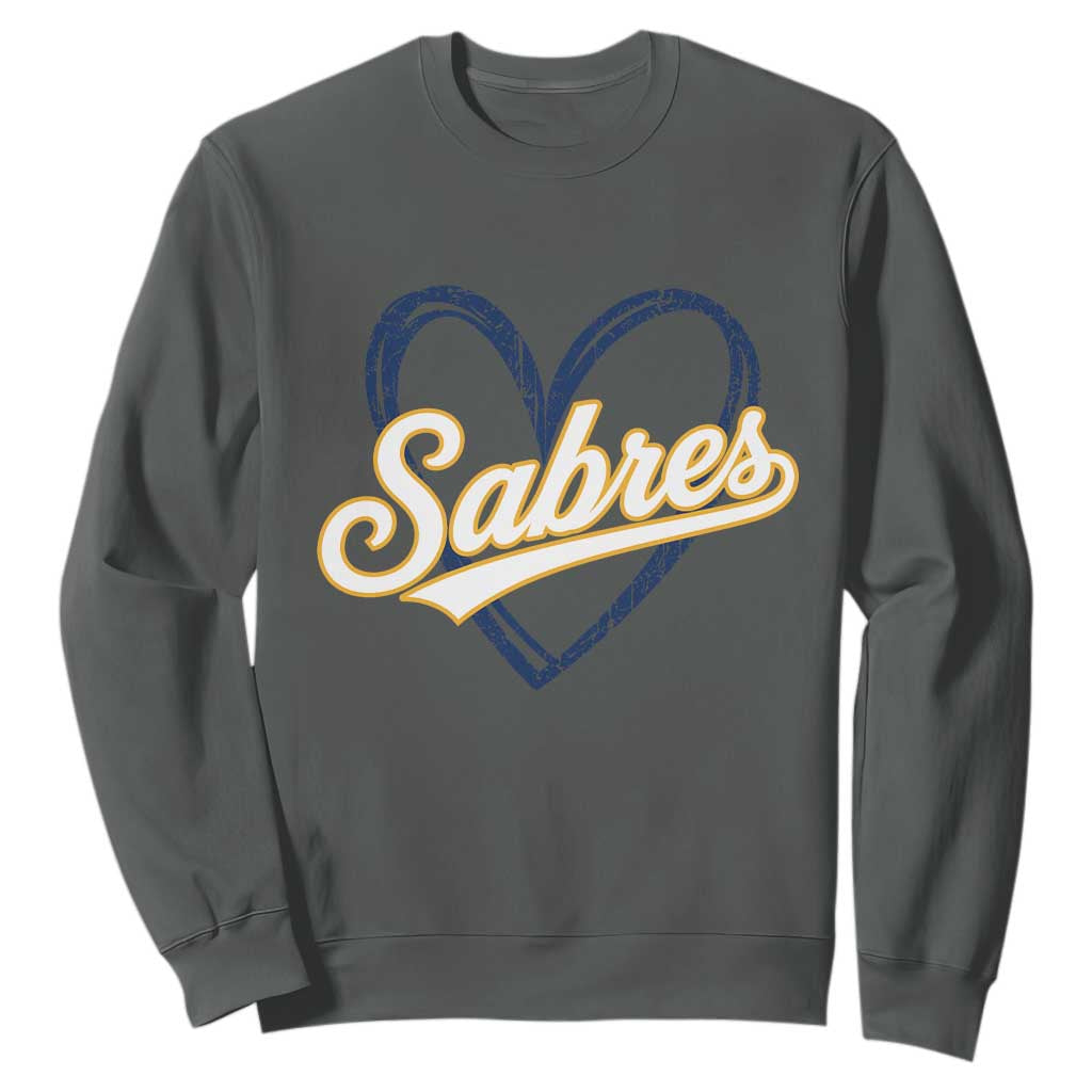 Vintage 70s Sabres Name Heart Script Style Sweatshirt Retro Distressed Tailgate Spirit Sports Fan TS02 Dark Heather Print Your Wear