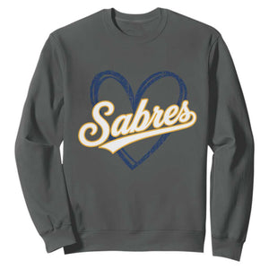 Vintage 70s Sabres Name Heart Script Style Sweatshirt Retro Distressed Tailgate Spirit Sports Fan TS02 Dark Heather Print Your Wear