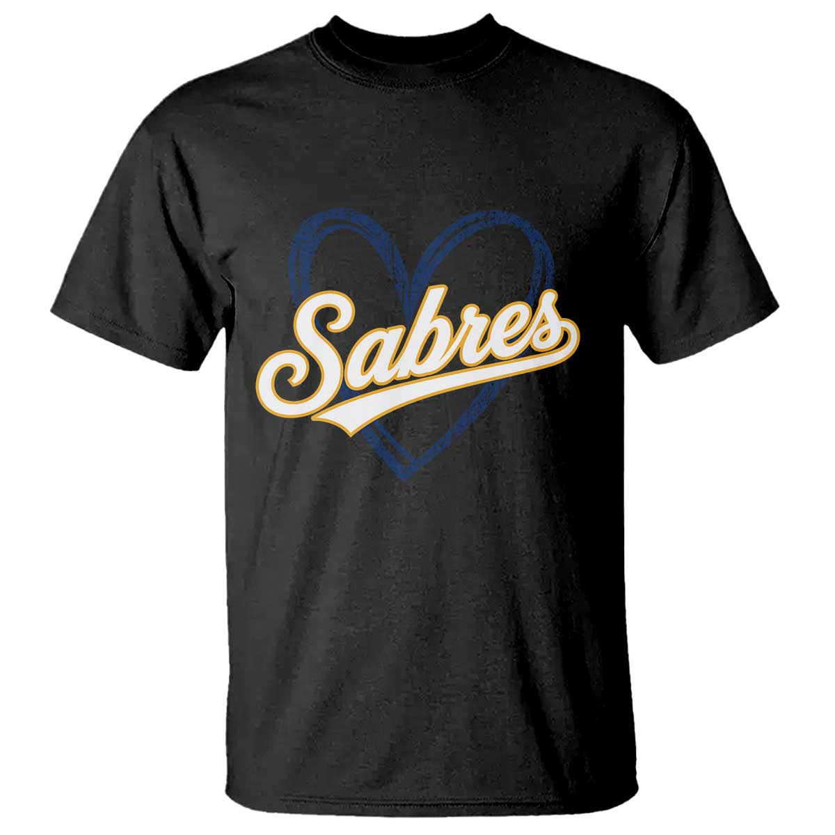 Vintage 70s Sabres Name Heart Script Style T Shirt Retro Distressed Tailgate Spirit Sports Fan TS02 Black Print Your Wear