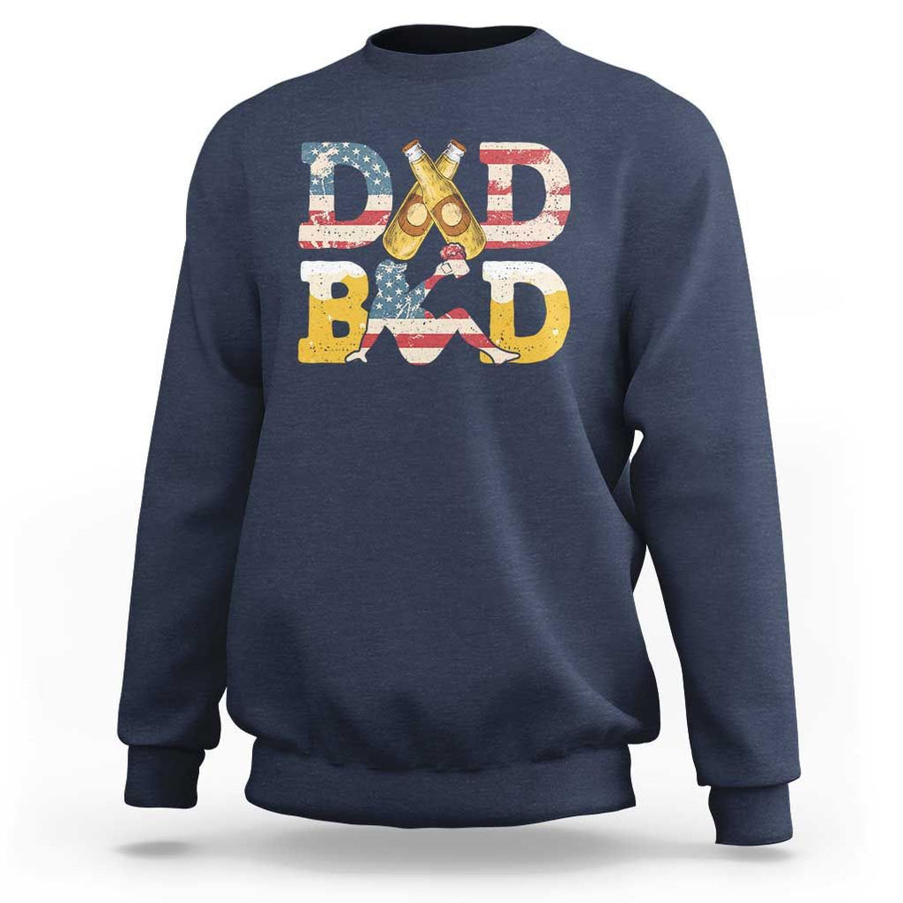 Funny Drinking Dad Sweatshirt Dad Bod Father Figure Beer Love American Flag TS02 Navy Print Your Wear