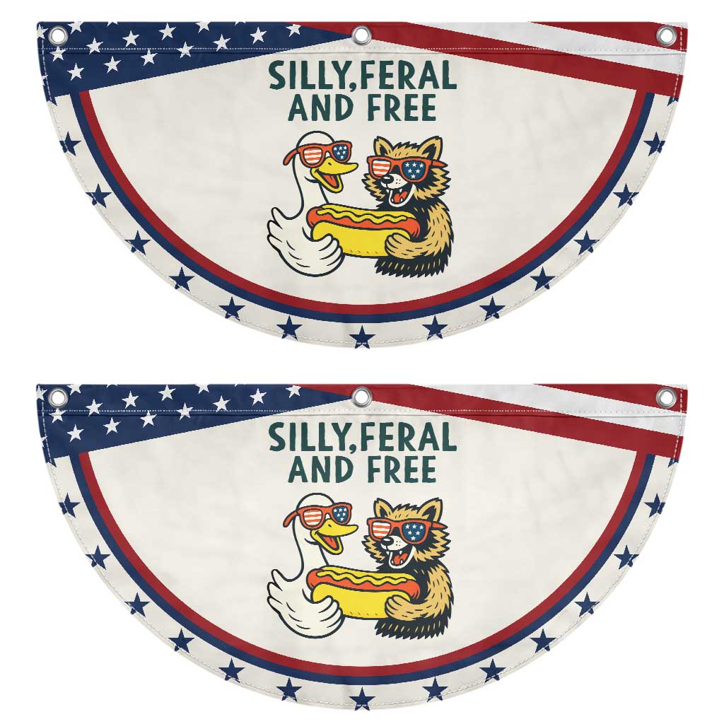 Silly Feral and Free Patriotic Fan Flag Funny Goose and Raccoon 4th of July TS02 2pcs pack Classic Beige Print Your Wear