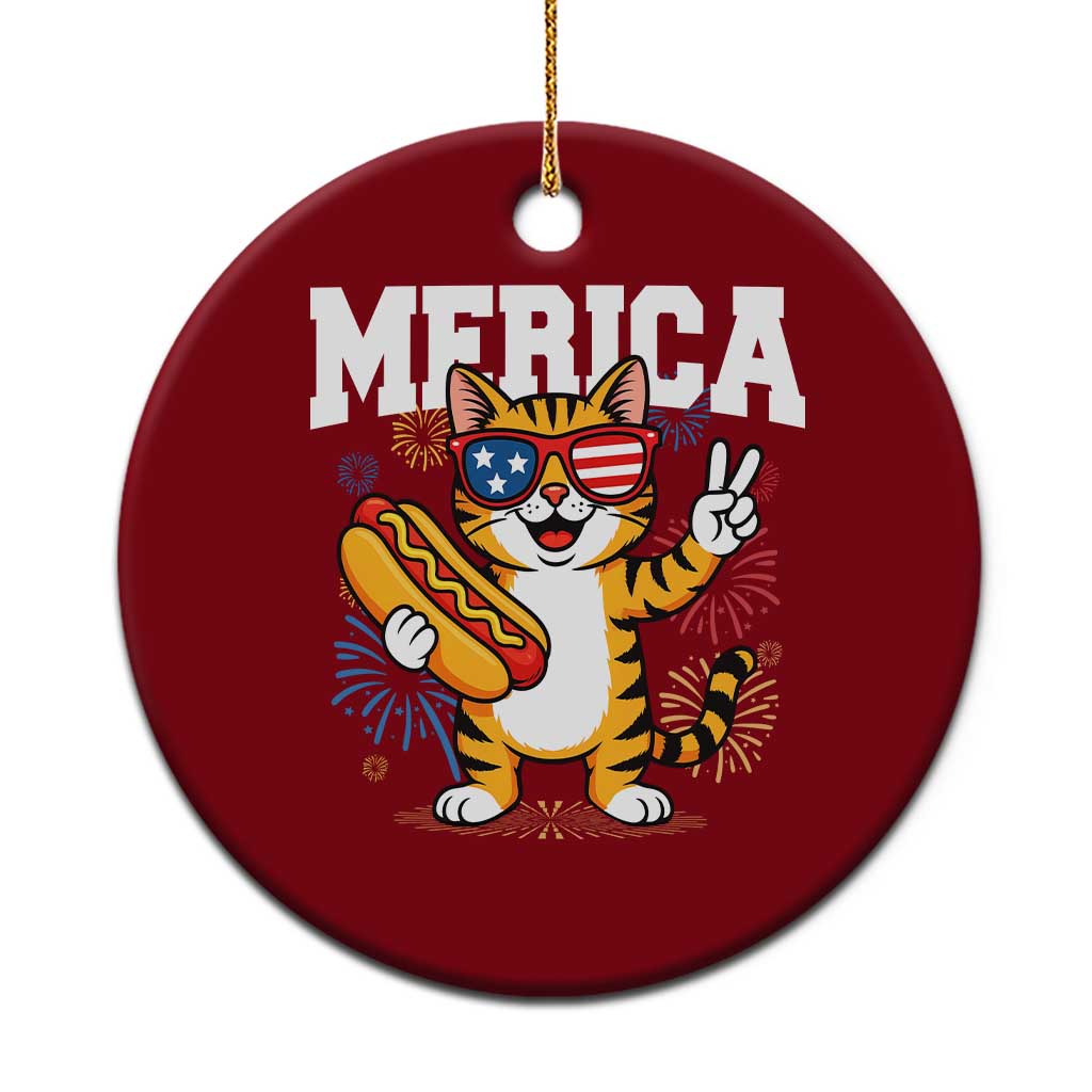 Merica Cat Ceramic Ornament Funny 4th of July Hot Dog and Fireworks Patriotic USA Flag TS02 1pc Red Print Your Wear