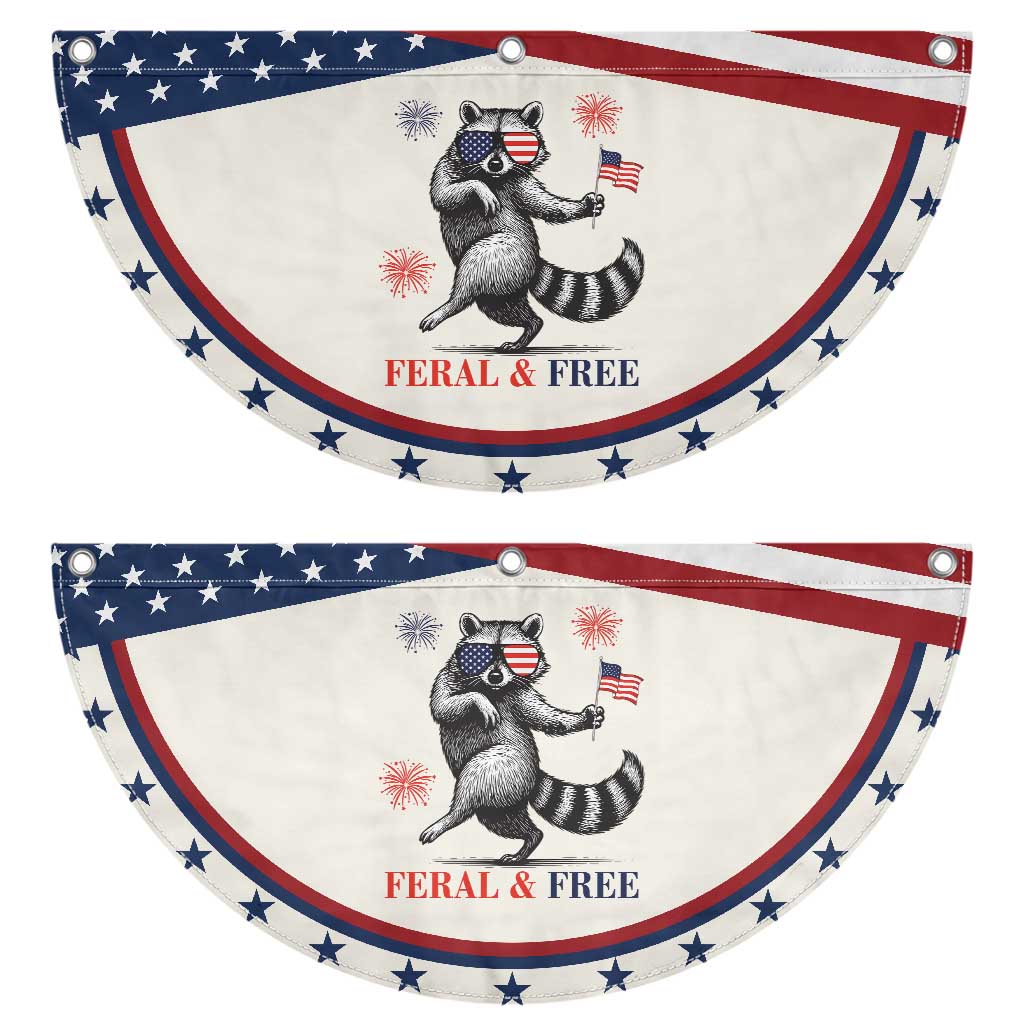 Feral and Free Dancing Raccoon Patriotic Fan Flag Funny 4th July Animal US Flag and Fireworks TS02 2pcs pack Classic Beige Print Your Wear