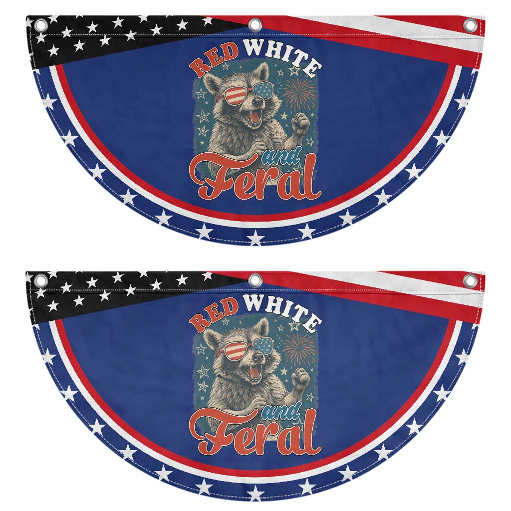 Red White and Feral Raccoon Patriotic Fan Flag Funny Fireworks Wild 4th of July Vibes TS02 2pcs pack Classic Navy Print Your Wear