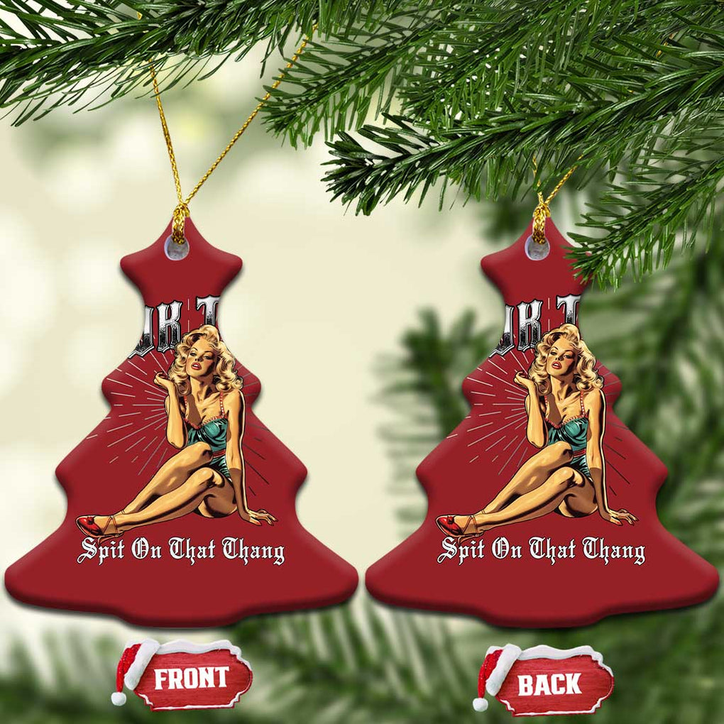 Funny Pin-Up Girl Christmas Ornament Hawk Tuah Spit On That Thang TS02 Christmas Tree Red Print Your Wear