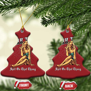 Funny Pin-Up Girl Christmas Ornament Hawk Tuah Spit On That Thang TS02 Christmas Tree Red Print Your Wear