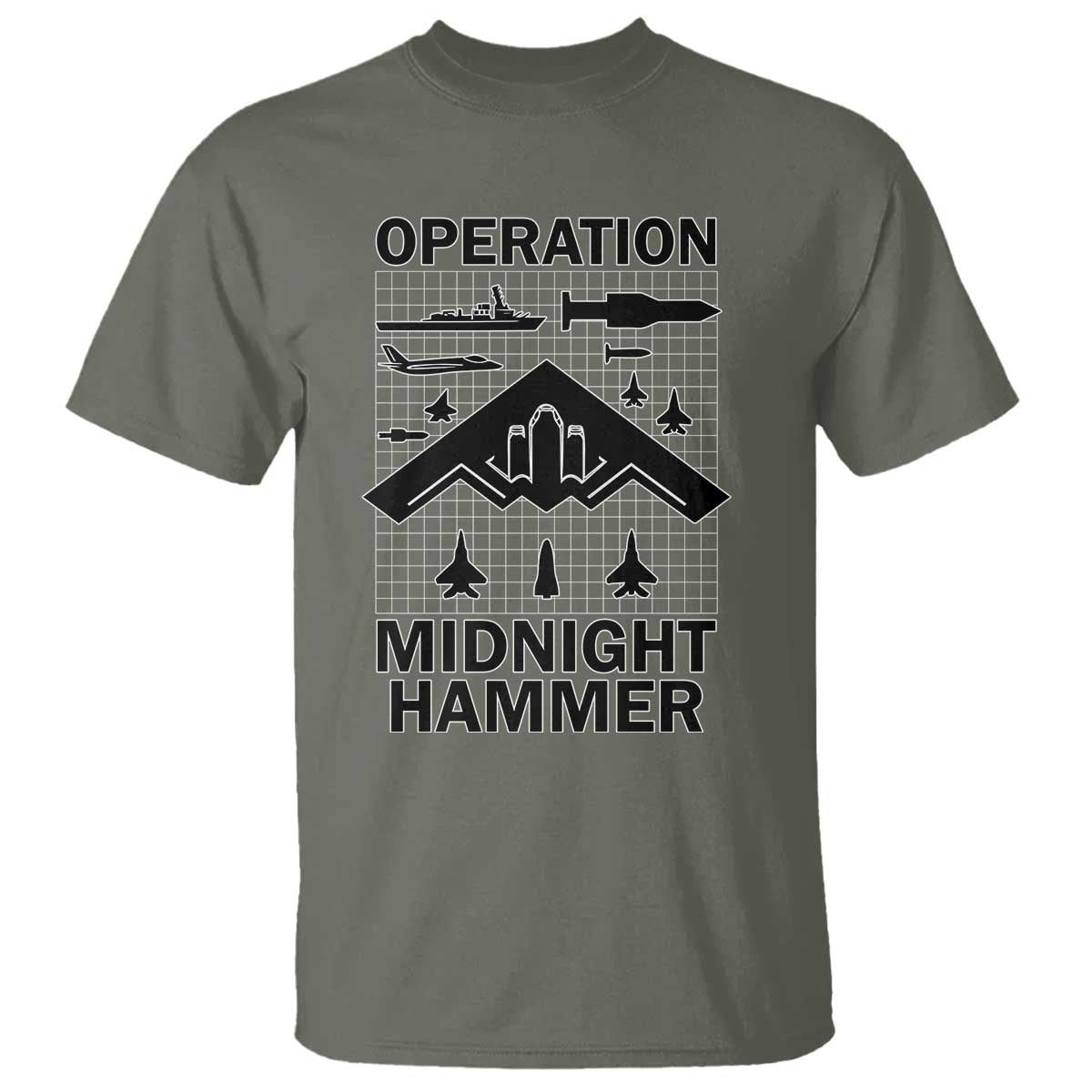 Operation Midnight Hammer Military T Shirt Tactical Warfare Jets Bombers TS02 Military Green Print Your Wear