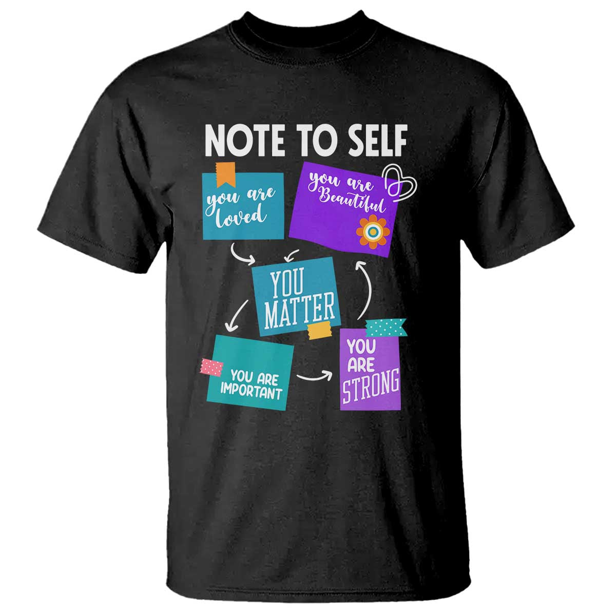 Inspirational Mental Health Awareness Sticky Notes Graphic T Shirt Note To Self You Are Loved Matter Important Strong