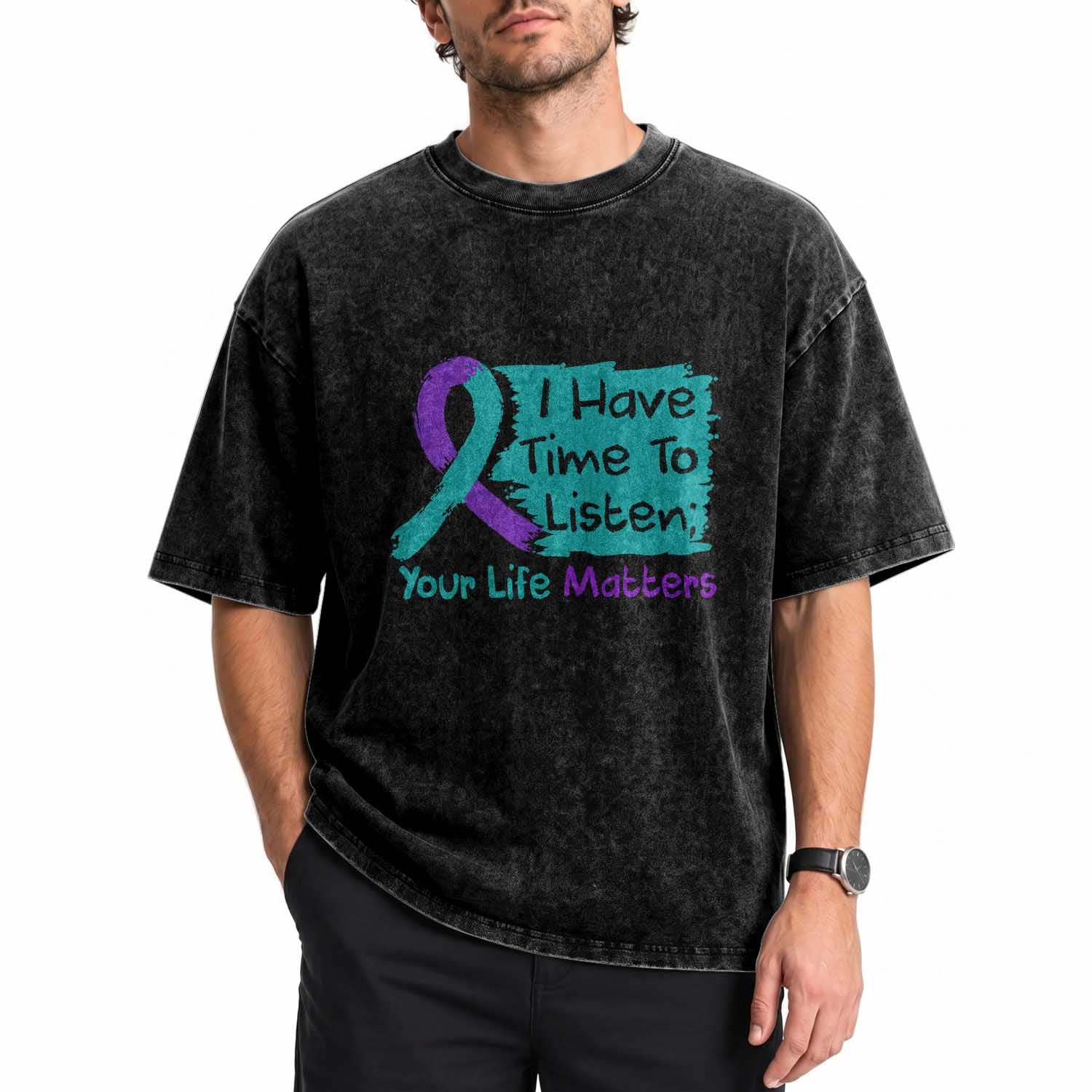 Choose To Keep Going Semicolon Flower Graphic Washed Cotton T-Shirt Suicide Prevention Mental Health Awareness