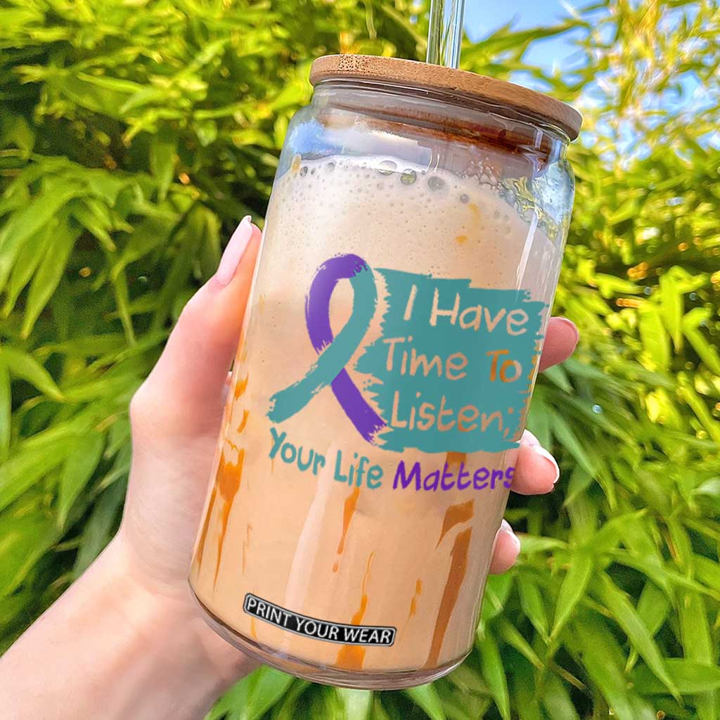 Choose To Keep Going Semicolon Flower Graphic Glass Can Suicide Prevention Mental Health Awareness