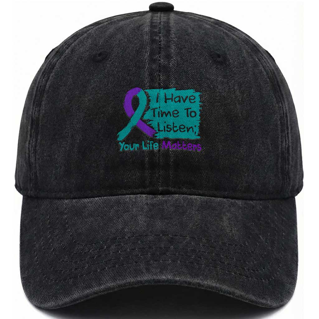 Choose To Keep Going Semicolon Flower Graphic Washed Cotton Baseball Cap Suicide Prevention Mental Health Awareness
