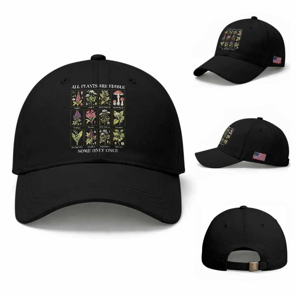 Vintage Botanical Poison Chart Graphic Baseball Cap All Plants Are Edible Some Only Once TS02 Baseball Cap Universal Fit Black Print Your Wear
