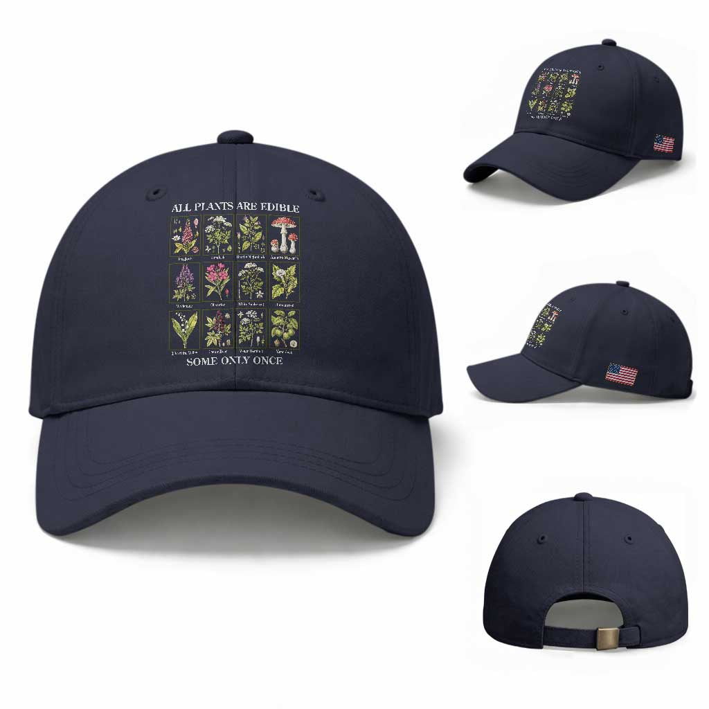 Vintage Botanical Poison Chart Graphic Baseball Cap All Plants Are Edible Some Only Once TS02 Baseball Cap Universal Fit Navy Print Your Wear