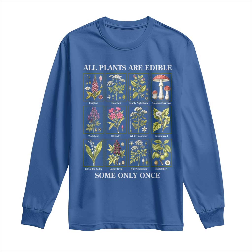 Vintage Botanical Poison Chart Graphic Long Sleeve Shirt All Plants Are Edible Some Only Once TS02 Royal Blue Print Your Wear