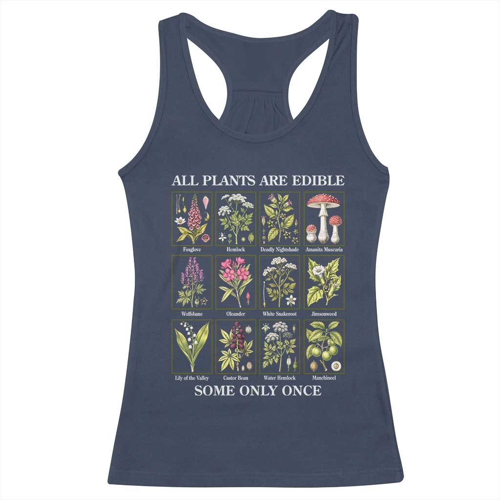 Vintage Botanical Poison Chart Graphic Racerback Tank Top All Plants Are Edible Some Only Once TS02 Navy Print Your Wear