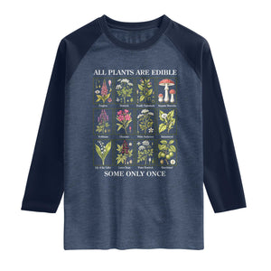 Vintage Botanical Poison Chart Graphic Raglan Shirt All Plants Are Edible Some Only Once TS02 Heather Denim Navy Print Your Wear