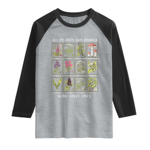 Vintage Botanical Poison Chart Graphic Raglan Shirt All Plants Are Edible Some Only Once TS02 Heather Gray Black Print Your Wear