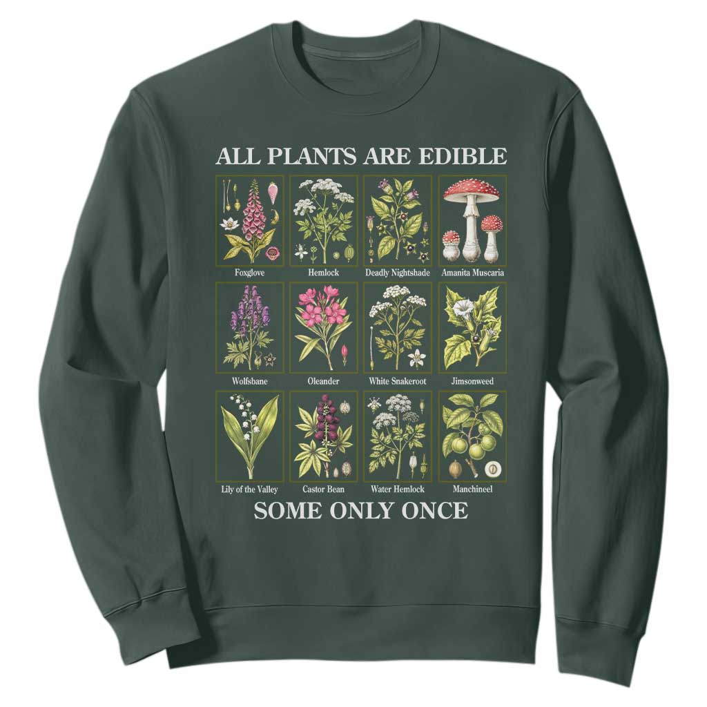 Vintage Botanical Poison Chart Graphic Sweatshirt All Plants Are Edible Some Only Once TS02 Dark Forest Green Print Your Wear