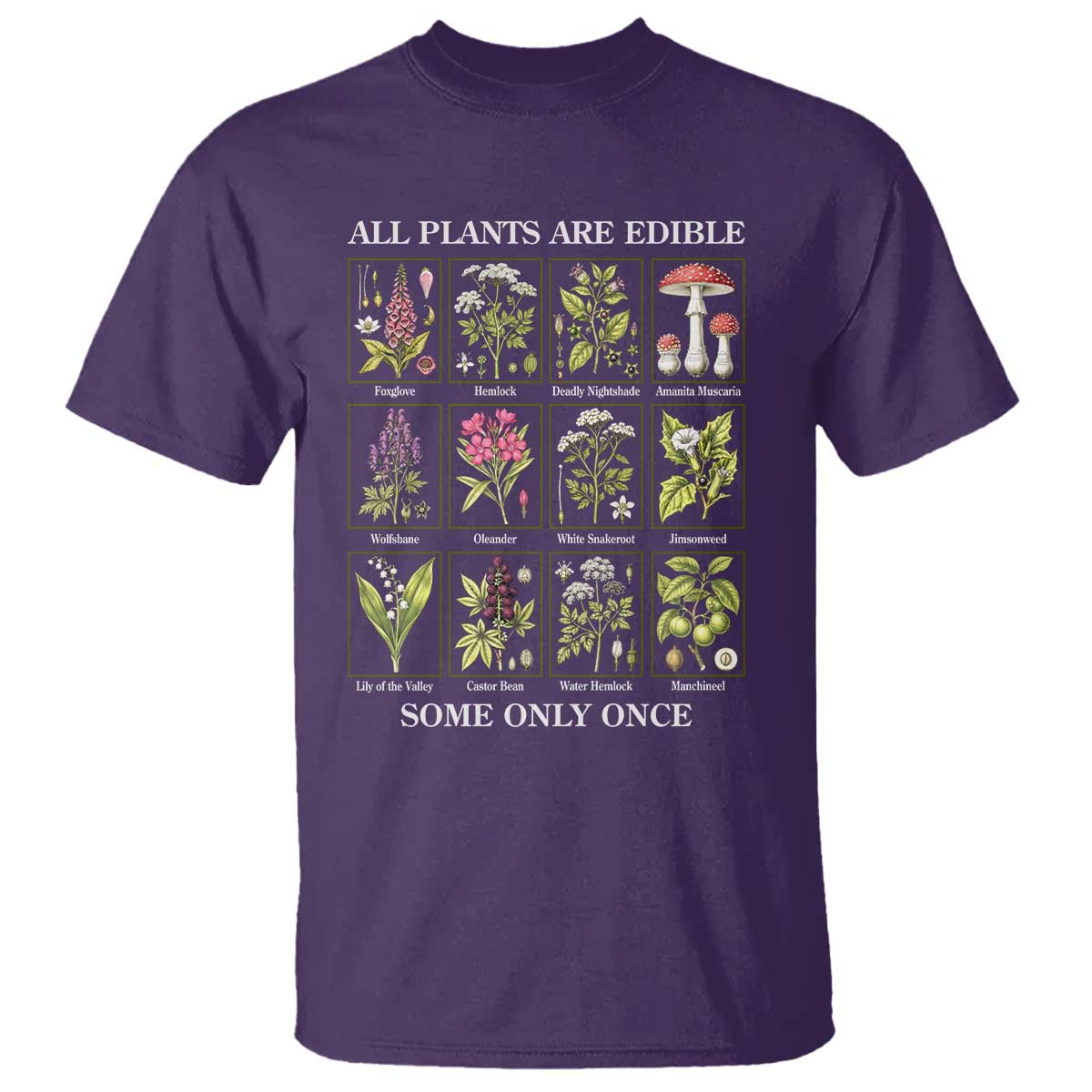 Vintage Botanical Poison Chart Graphic T Shirt All Plants Are Edible Some Only Once TS02 Purple Print Your Wear