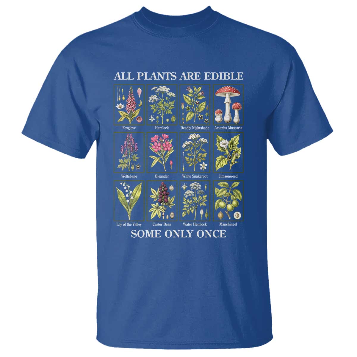 Vintage Botanical Poison Chart Graphic T Shirt All Plants Are Edible Some Only Once TS02 Royal Blue Print Your Wear