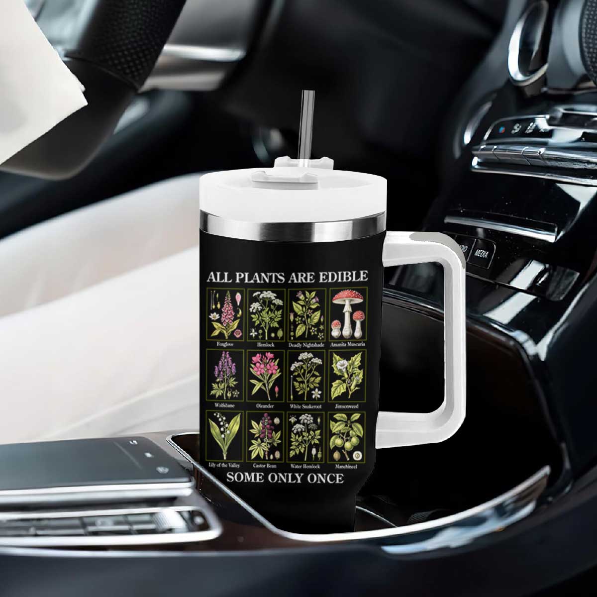 Vintage Botanical Poison Chart Graphic Tumbler With Handle All Plants Are Edible Some Only Once TS02 Print Your Wear