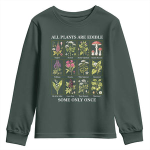 Vintage Botanical Poison Chart Graphic Youth Sweatshirt All Plants Are Edible Some Only Once TS02 Dark Forest Green Print Your Wear