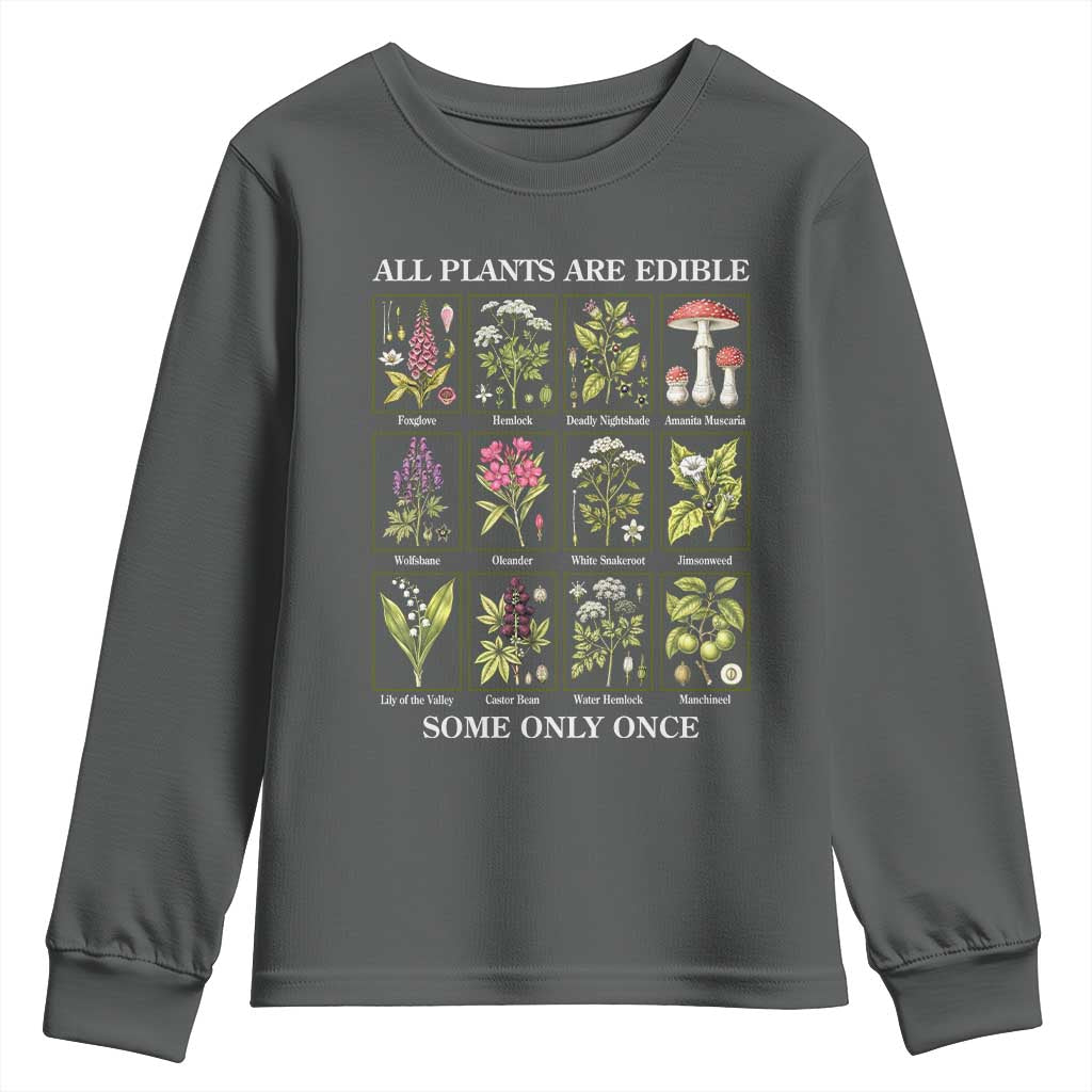 Vintage Botanical Poison Chart Graphic Youth Sweatshirt All Plants Are Edible Some Only Once TS02 Dark Heather Print Your Wear