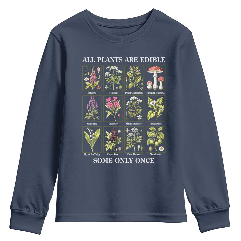 Vintage Botanical Poison Chart Graphic Youth Sweatshirt All Plants Are Edible Some Only Once TS02 Navy Print Your Wear