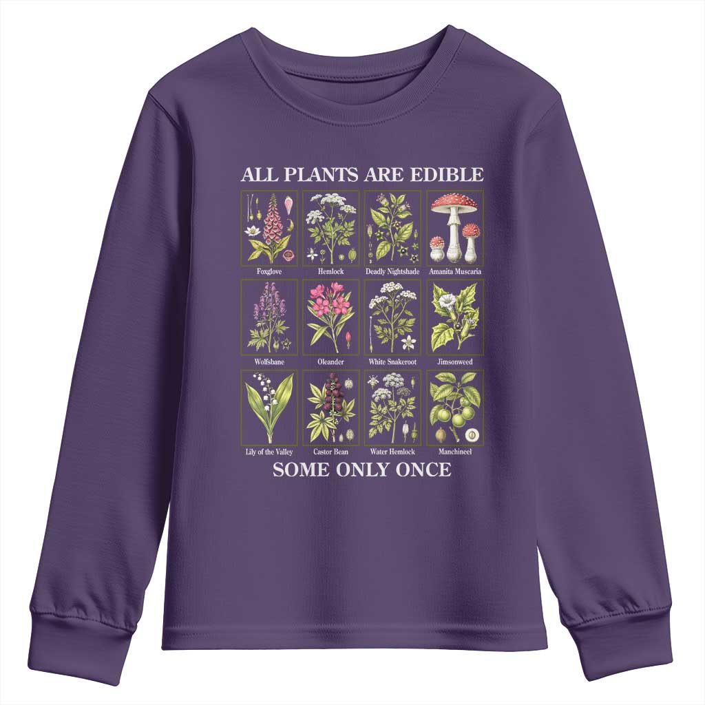 Vintage Botanical Poison Chart Graphic Youth Sweatshirt All Plants Are Edible Some Only Once TS02 Purple Print Your Wear