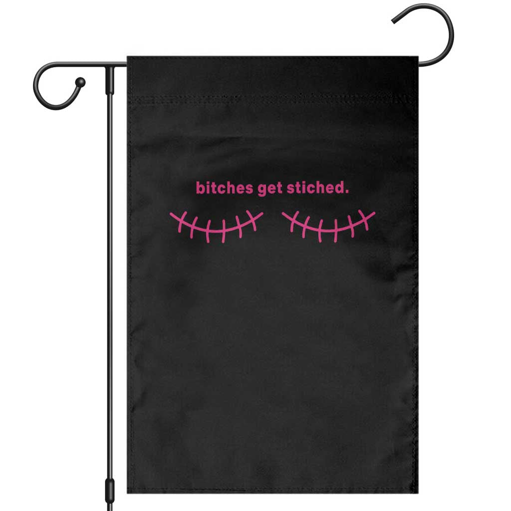Funny Mastectomy Reconstruction Surgery Garden Flag Bitches Get Stitches Breast Cancer Awareness