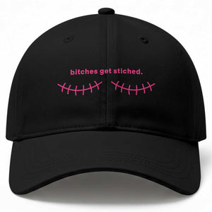Funny Mastectomy Reconstruction Surgery Baseball Cap Bitches Get Stitches Breast Cancer Awareness