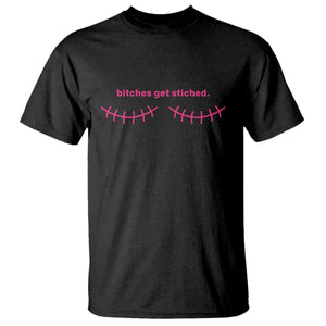 Funny Mastectomy Reconstruction Surgery T Shirt Bitches Get Stitches Breast Cancer Awareness