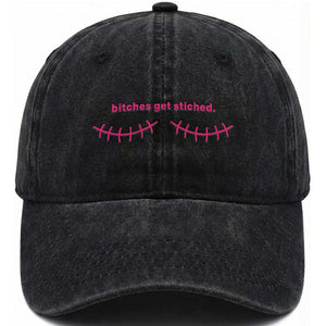 Funny Mastectomy Reconstruction Surgery Washed Cotton Baseball Cap Bitches Get Stitches Breast Cancer Awareness