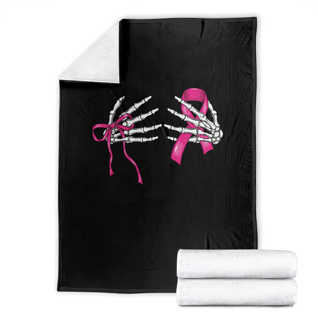 Skeleton Hands Pink Ribbon Bra Breast Cancer Fighter Throw Blanket Funny Halloween Spooky Pink Warrior