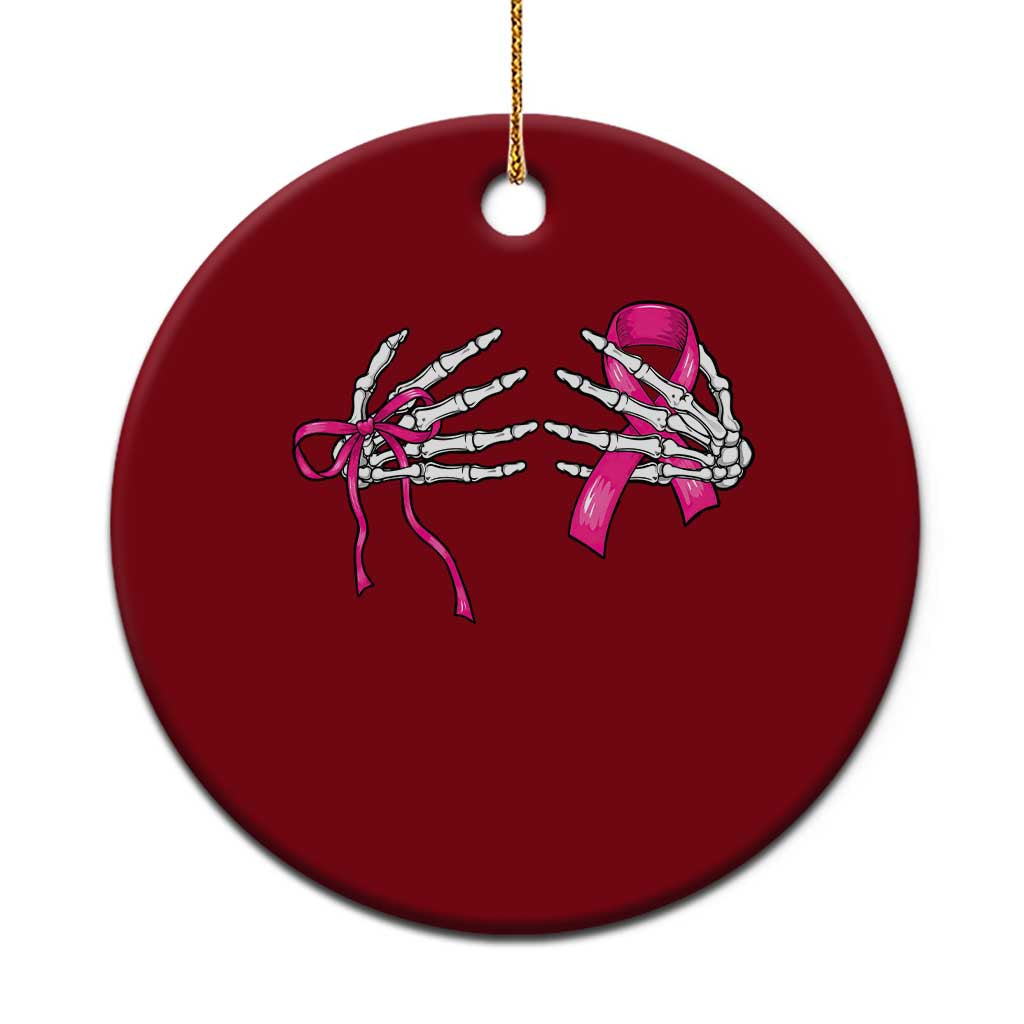 Skeleton Hands Pink Ribbon Bra Breast Cancer Fighter Ceramic Ornament Funny Halloween Spooky Pink Warrior