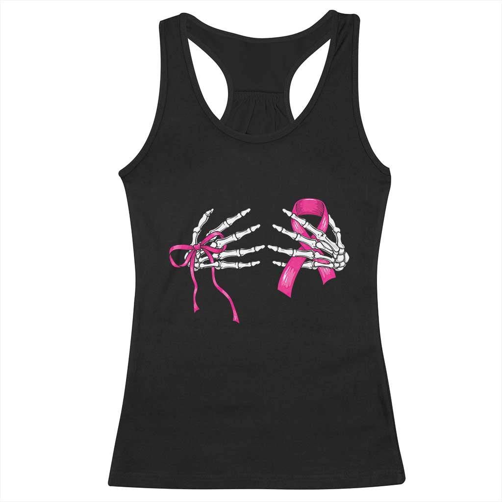 Skeleton Hands Pink Ribbon Bra Breast Cancer Fighter Racerback Tank Top Funny Halloween Spooky Pink Warrior